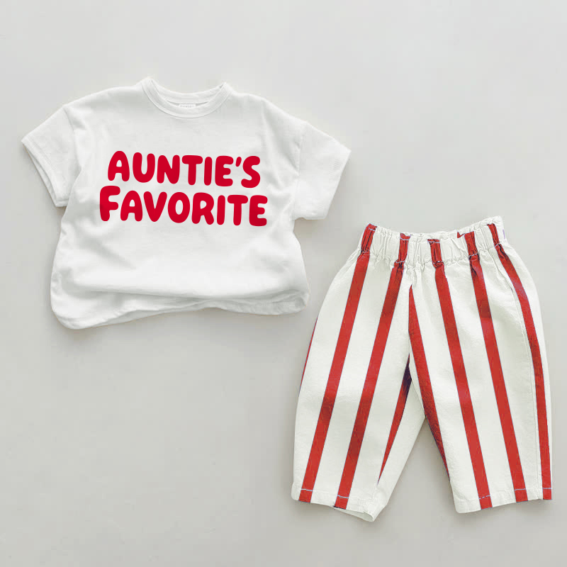 AUNTIE'S FAVORITE　ベビーレッドの縦縞模様のツーピースセット - 白と赤 - 2～3歳 - image 1