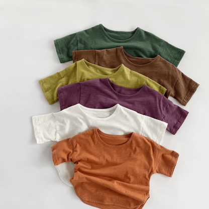 幼児男の子用レトロ無地Tシャツ - image 1