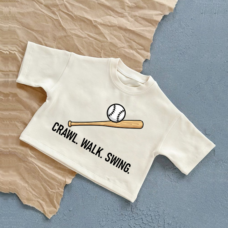 ハイハイ。歩く。ブランコに乗る。ベビー野球サマーカジュアルTシャツ - 白 - 2～3歳 - image 1