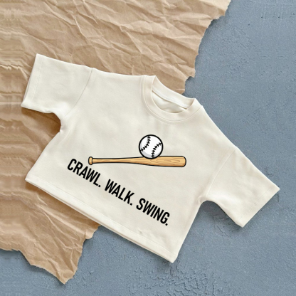 ハイハイ。歩く。ブランコに乗る。ベビー野球サマーカジュアルTシャツ - 白 - 2～3歳 - image 1