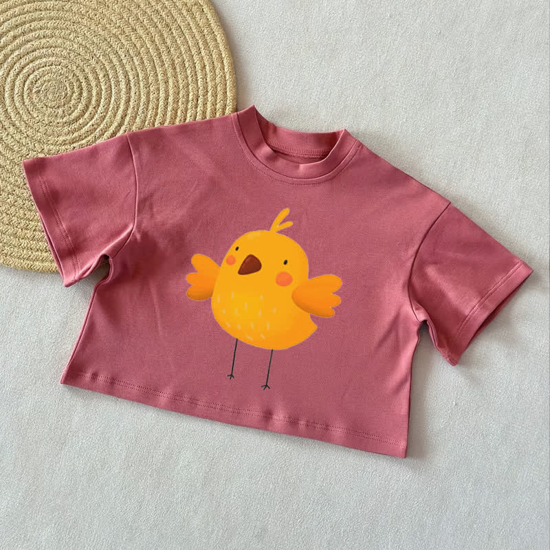ひよこ柄サマーカジュアルTシャツ - レンガ色 - 2～3歳 - image 4