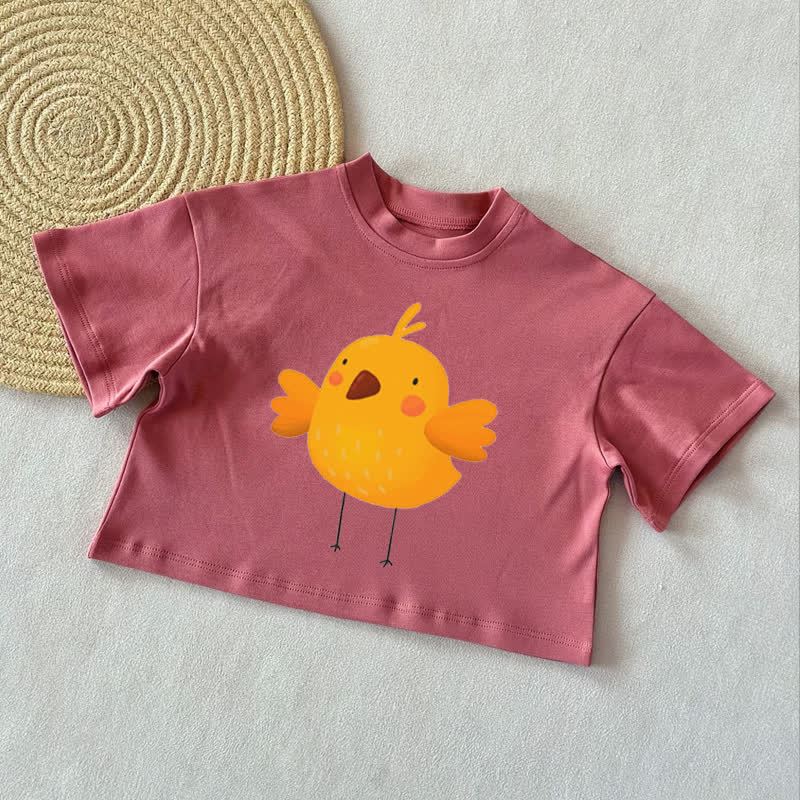 ひよこ柄サマーカジュアルTシャツ - レンガ色 - 2～3歳 - image 4