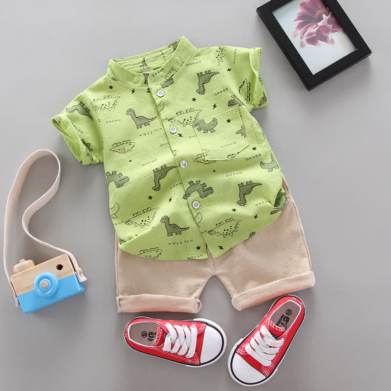 赤ちゃん用恐竜柄Tシャツ＆ショートパンツ2点セット - 緑 - 3～4歳 - image 4