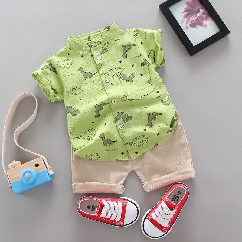 赤ちゃん用恐竜柄Tシャツ＆ショートパンツ2点セット - 緑 - 3～4歳 - image 4