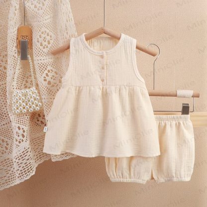 幼児用ツーピース無地ノースリーブガーゼセット - ベージュ - 4～5歳 - image 11