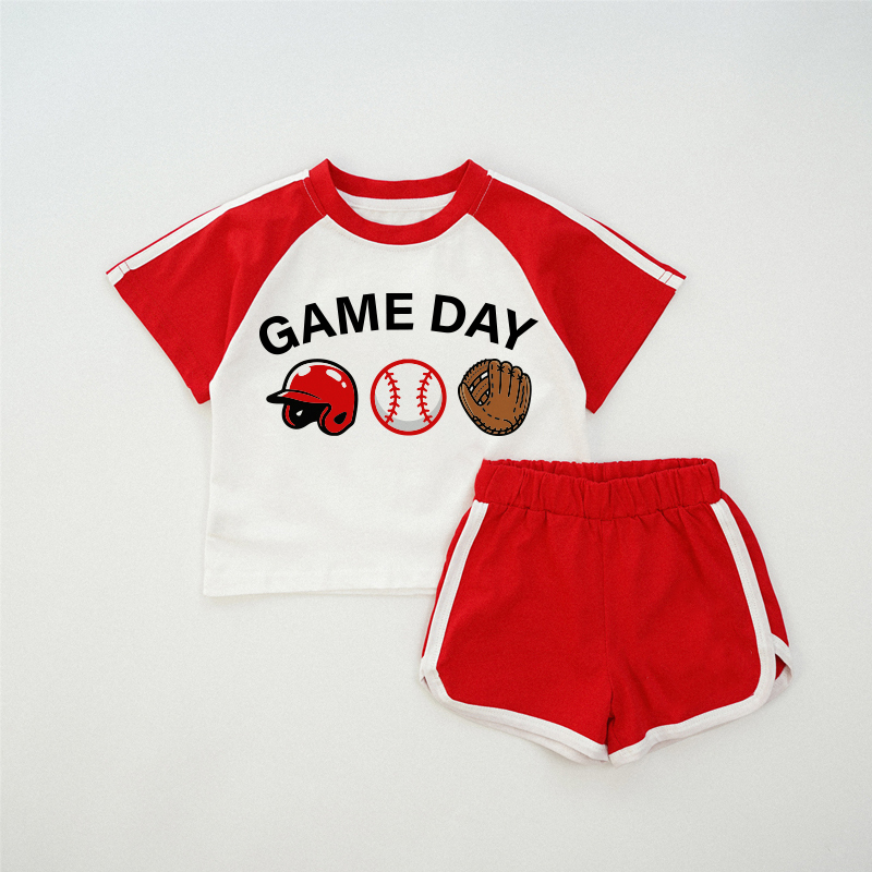 GAME DAYベビー野球プリント レッド ラグランTシャツセット - 赤 - 2～3歳 - image 1