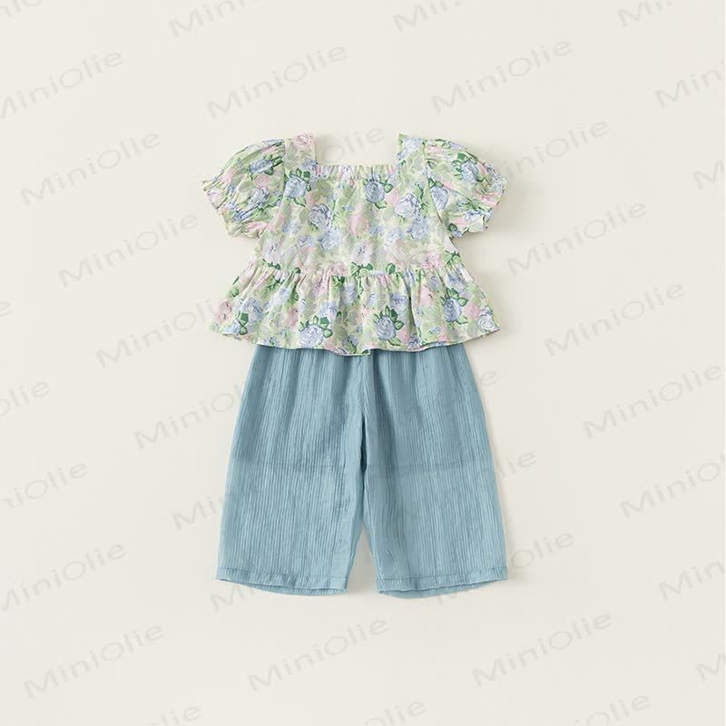 幼児用パフスリーブトップスとワイドレッグパンツセット - image 3