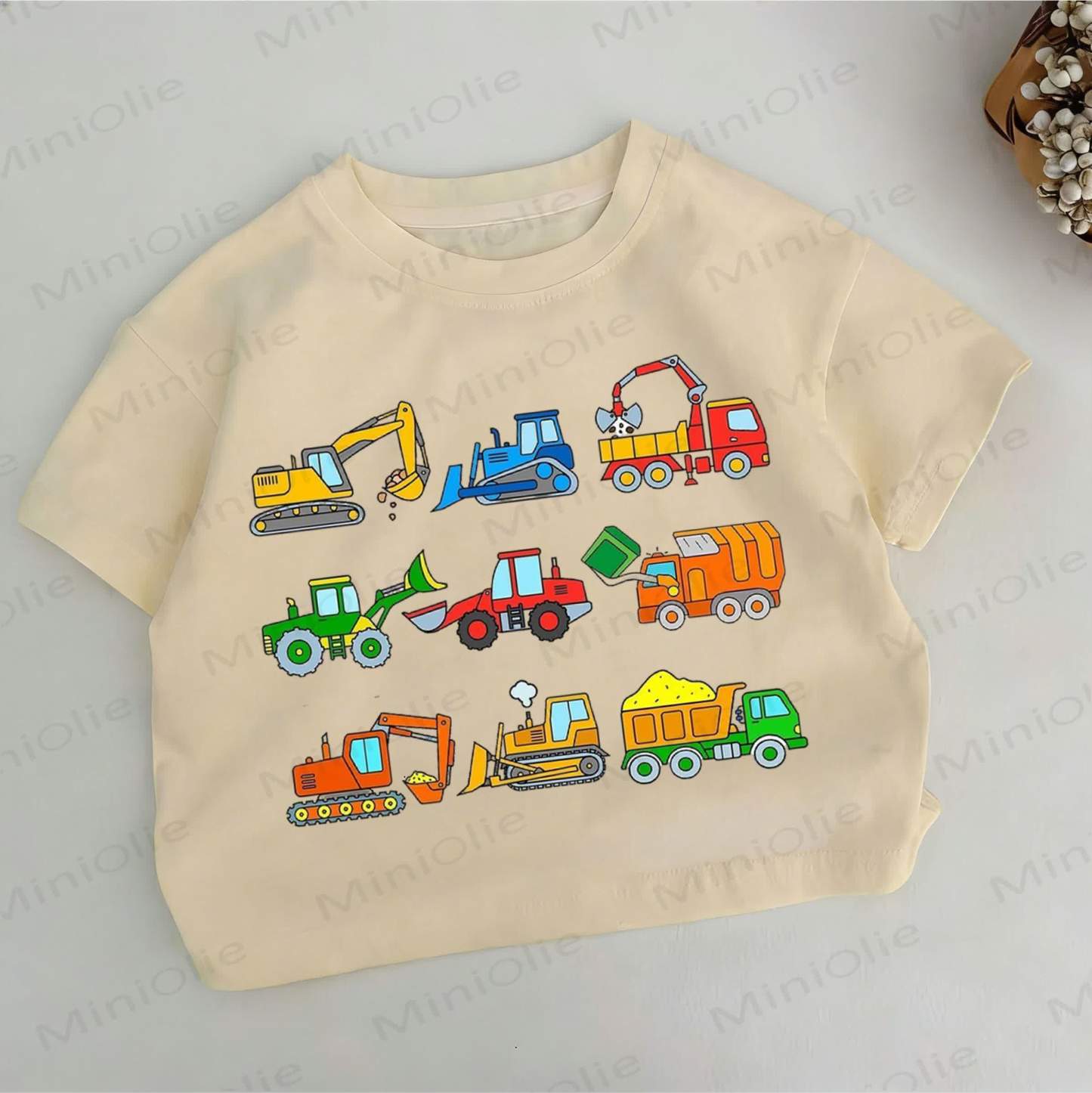 幼児男の子用ショベルカー柄カーキTシャツ - カーキ - 6～7歳 - image 1