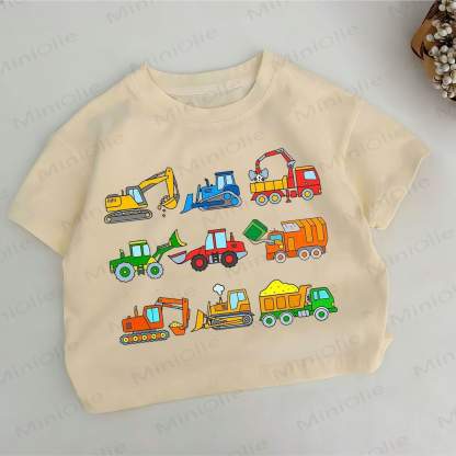 幼児男の子用ショベルカー柄カーキTシャツ - カーキ - 6～7歳 - image 1