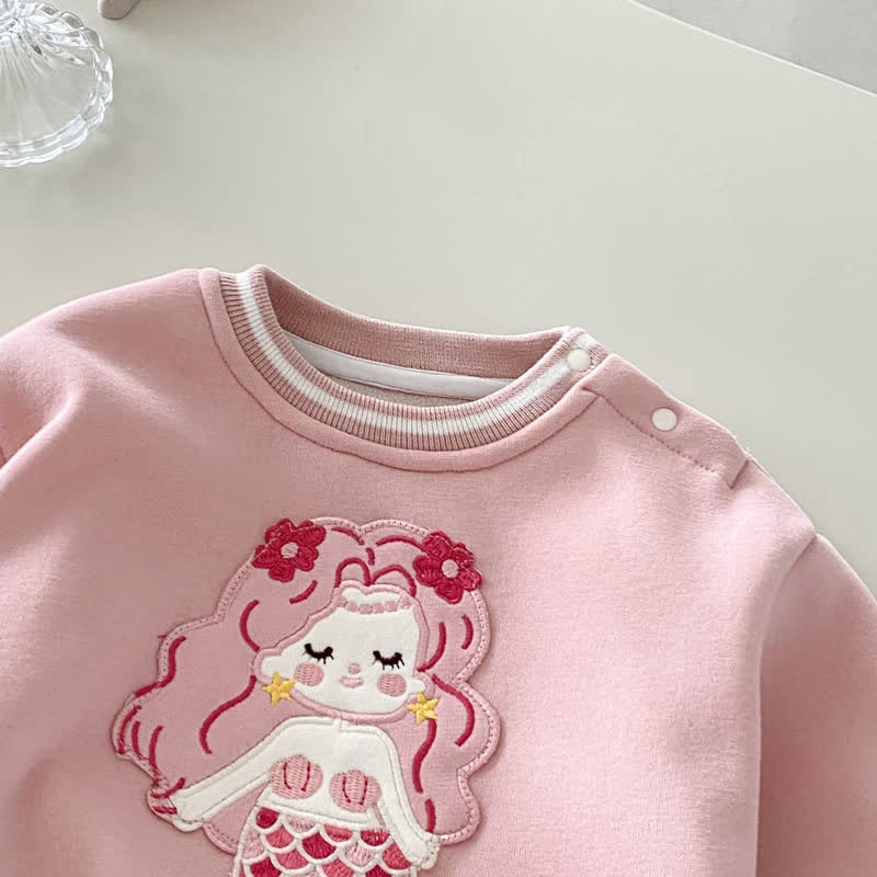 女の子用マーメイドフラワーキルティングピンクスウェットシャツ/ストライプレギンス - image 8