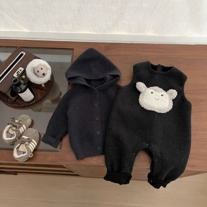 ベビー幼児用モンキーフリースブラックオーバーオール＆セーター - image 5