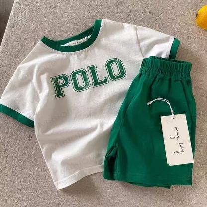 幼児用コントラストトリムTシャツ＆ショートパンツ2点セット - 緑 - 6～7歳 - image 3