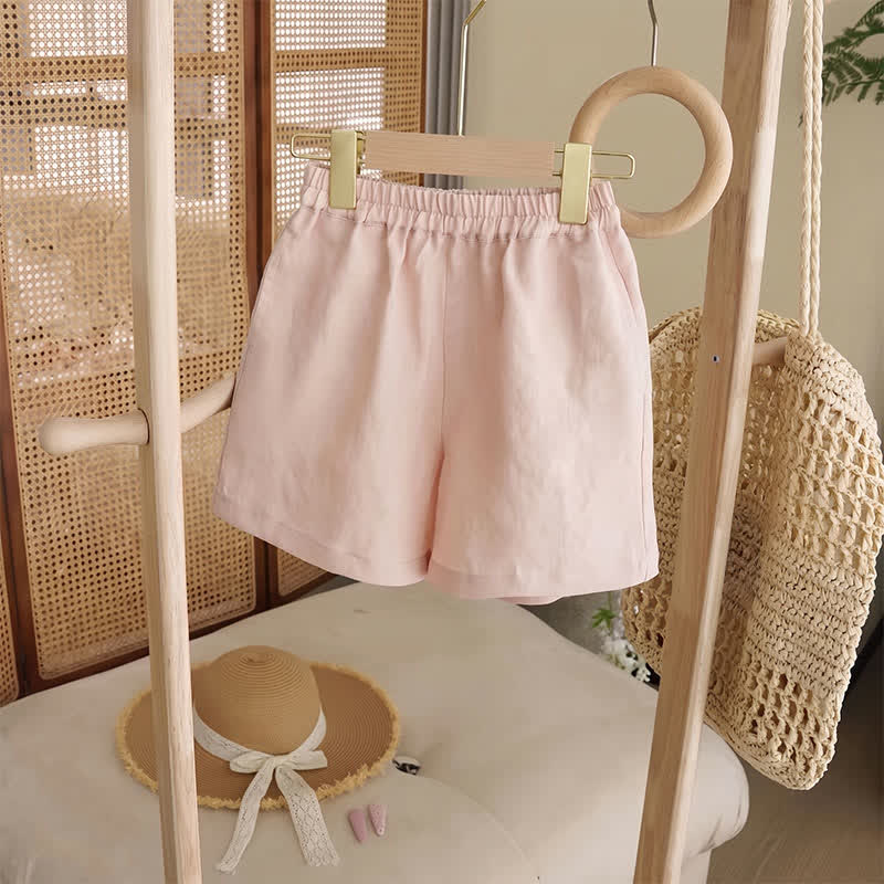 幼児用女の子向けピンクのノースリーブトップスとショートパンツのツーピースセット - image 3