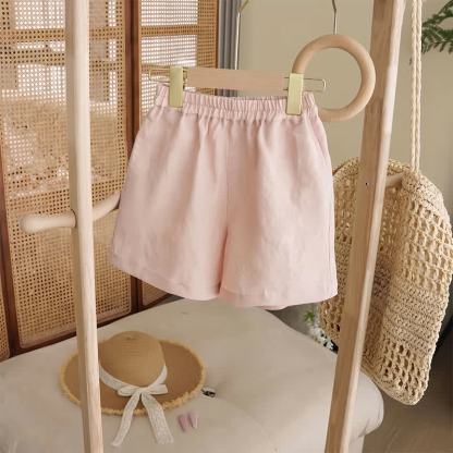 幼児用女の子向けピンクのノースリーブトップスとショートパンツのツーピースセット - image 3