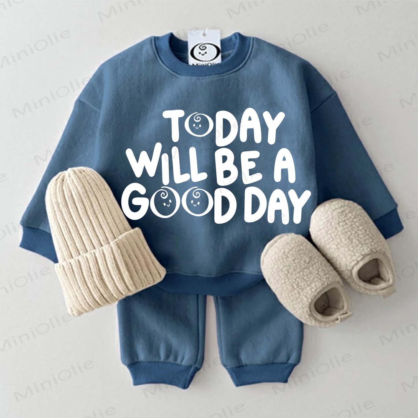 TODAY WILL BE A GOOD DAYう ベビー用スウェットシャツ 2点セット - 青 - 2～3歳 - image 5