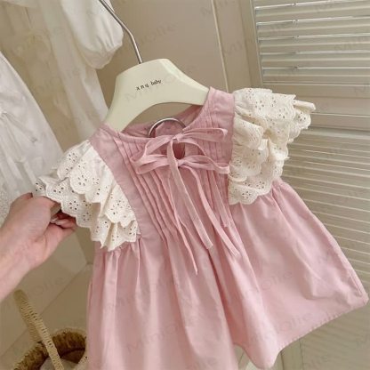 幼児用レースフリル袖ピンクDress - image 3