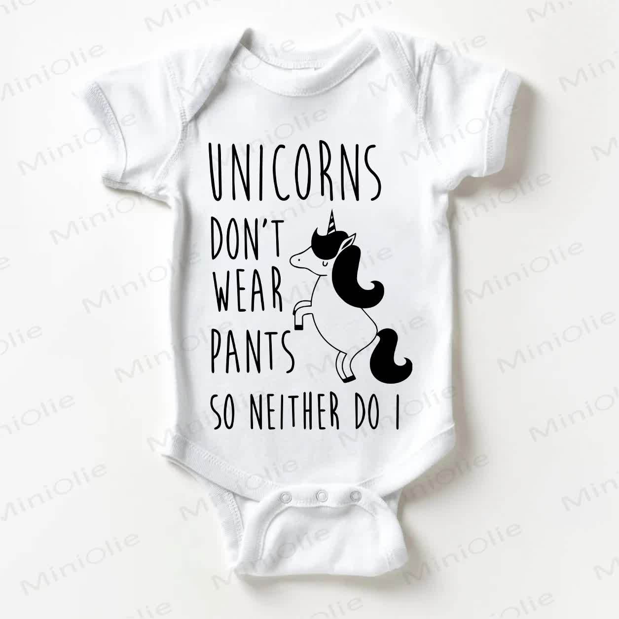 UNICORNS DON'T WEAR PANTS SO NEITHER DO Iわ　ベビーユニコーンプリントホワイトボディスーツ - 白 - 18～24ヶ月 - image 1