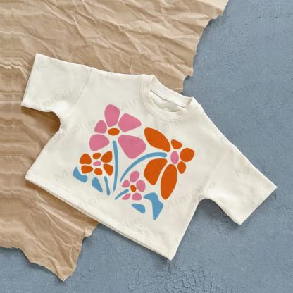 ベビー向けシンプルな花柄の白いTシャツ - 白 - 2～3歳 - image 1