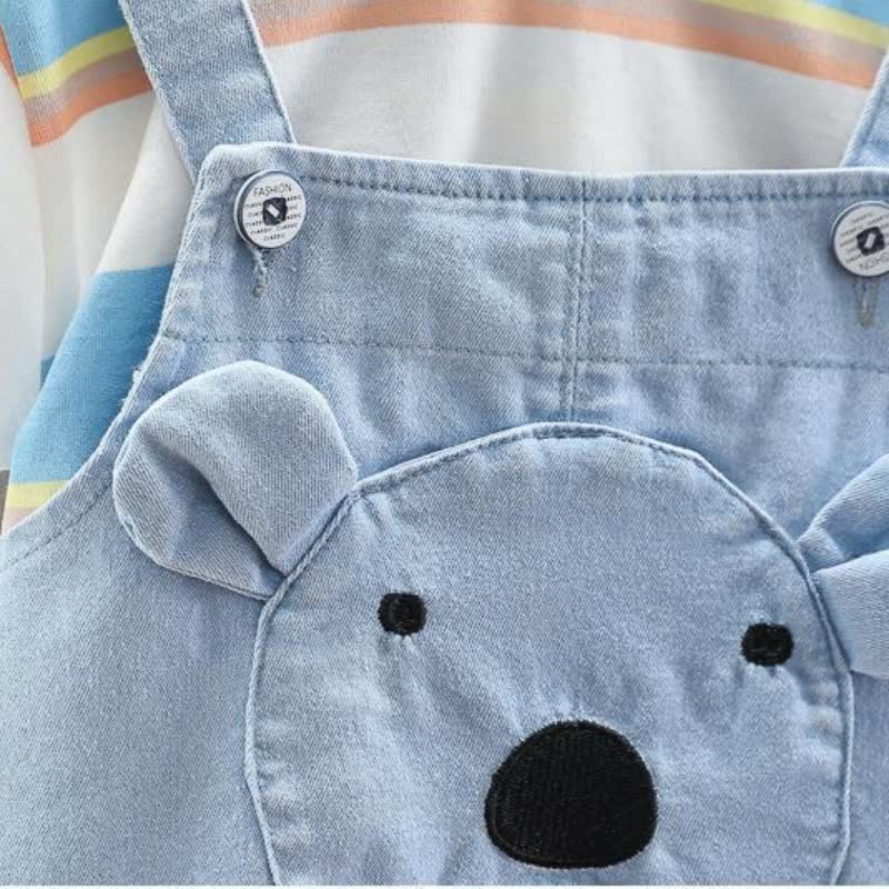 ベビー幼児用クマ柄ストライプTシャツ＆オーバーオール2点セット - image 8