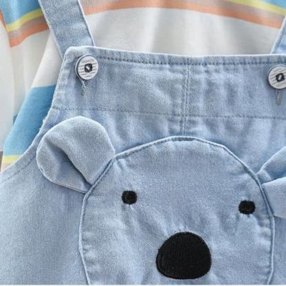 ベビー幼児用クマ柄ストライプTシャツ＆オーバーオール2点セット - image 8