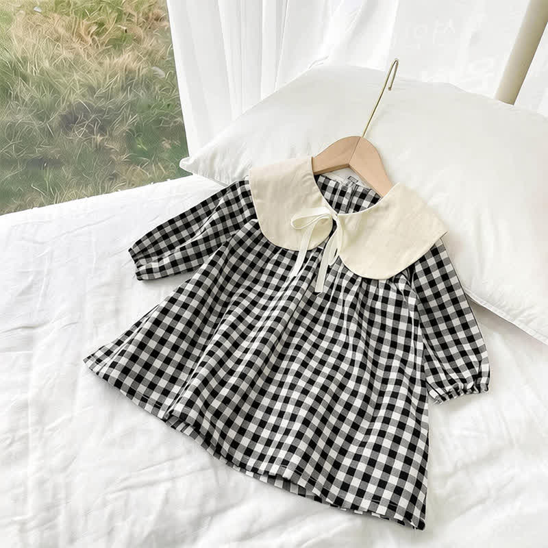 幼児用女の子ギンガムチェック柄ピーターパンカラーDress - 黒 - 5-6.5T - image 4