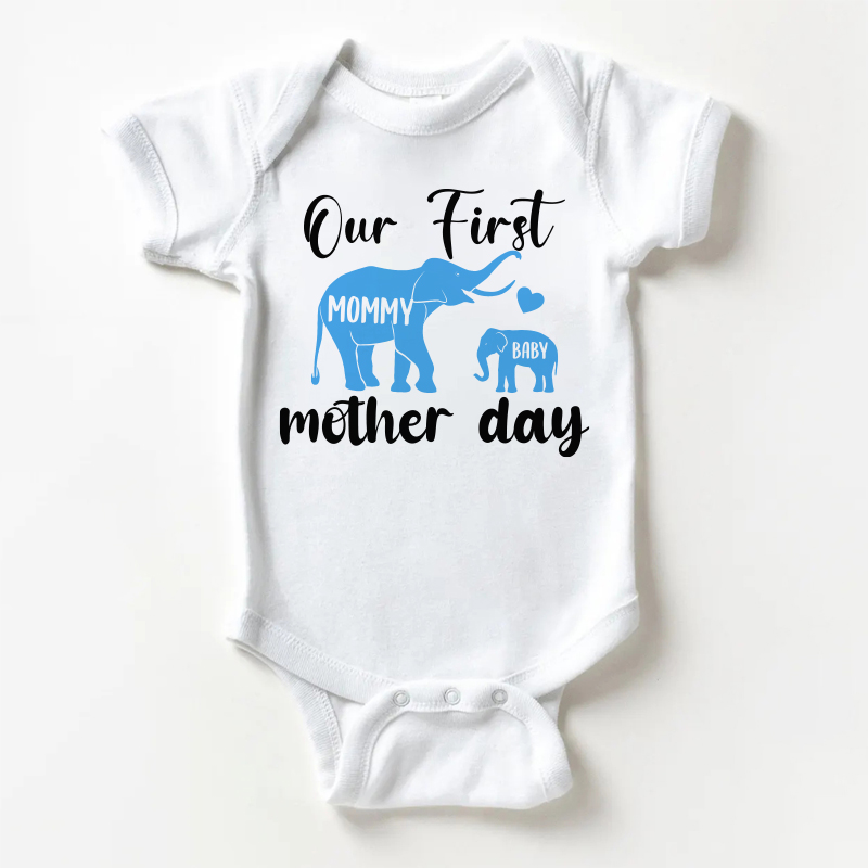 OUR FIRST MOTHER DAYベビーママ＆ベビー ゾウ柄 ホワイトボディスーツ - 白 - 18～24ヶ月 - image 1