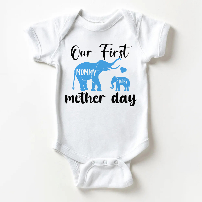 OUR FIRST MOTHER DAYベビーママ＆ベビー ゾウ柄 ホワイトボディスーツ - 白 - 18～24ヶ月 - image 1