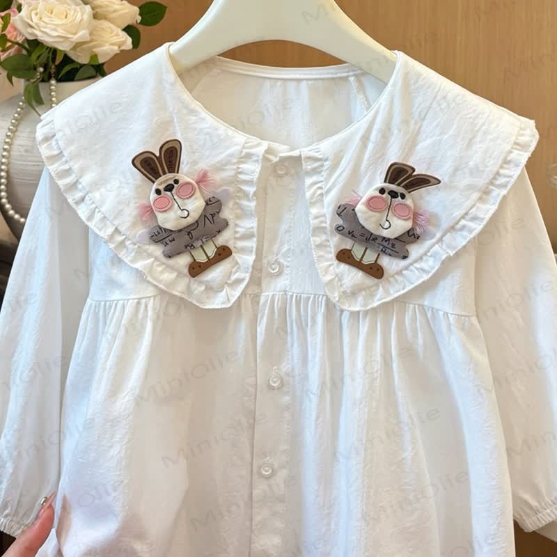 幼児用女の子向けうさぎ柄襟パフスリーブシャツ - image 3
