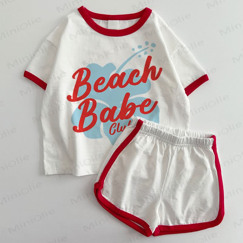 BEACH BABE CLUBベビーTシャツ＆ショートパンツ 2点セット - 白と赤 - 3～5歳 - image 1