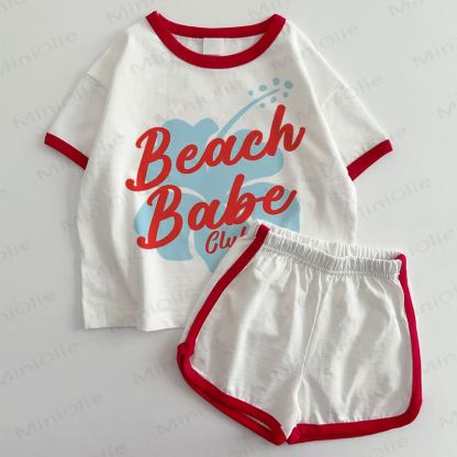 BEACH BABE CLUBベビーTシャツ＆ショートパンツ 2点セット - 白と赤 - 3～5歳 - image 1