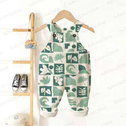 ベビー幼児がチェック柄のオーバーオールを脱ぐ - ベージュ - 3～5歳 - image 1