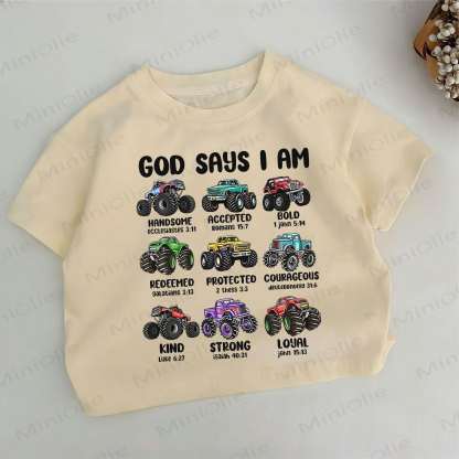 GOD SAYS I AM幼児男の子用乗り物カーキTシャツ - カーキ - 6～7歳 - image 1