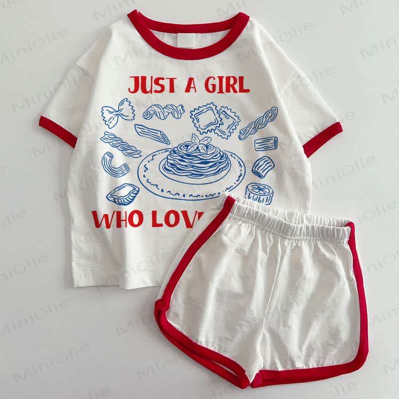 PASTAがLOVEGIRLベビーTシャツ＆ショートパンツ 2点セット - 白と赤 - 3～5歳 - image 1