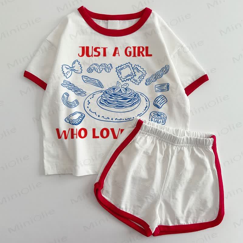 PASTAがLOVEGIRLベビーTシャツ＆ショートパンツ 2点セット - 白と赤 - 3～5歳 - image 1