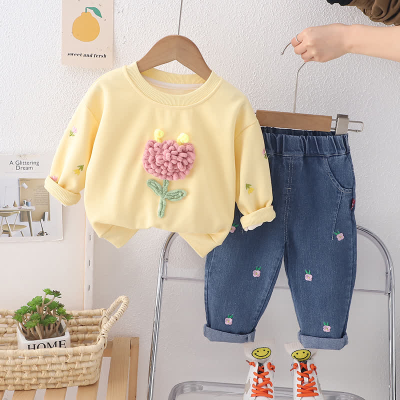 幼児用2ピースラブリーフラワーデニムセット - 黄色 - 5～7歳 - image 2