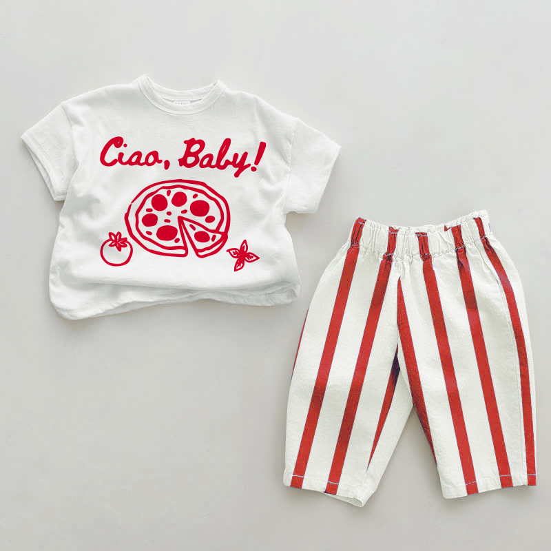 CIAO, BABY!ベビーピザ レッド 縦ストライプ 2点セット - 白と赤 - 2～3歳 - image 1