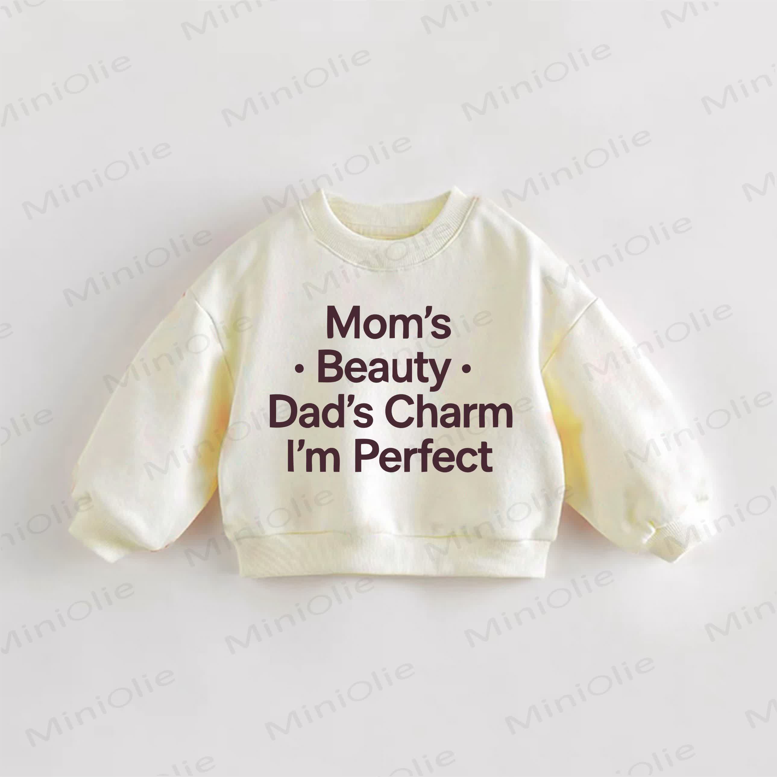 MOM'Sの美しさ、パパの魅力、Mは完璧なBABY。ベビー幼児向けスローガンスウェットシャツ - クリーム - 3～5歳 - image 1