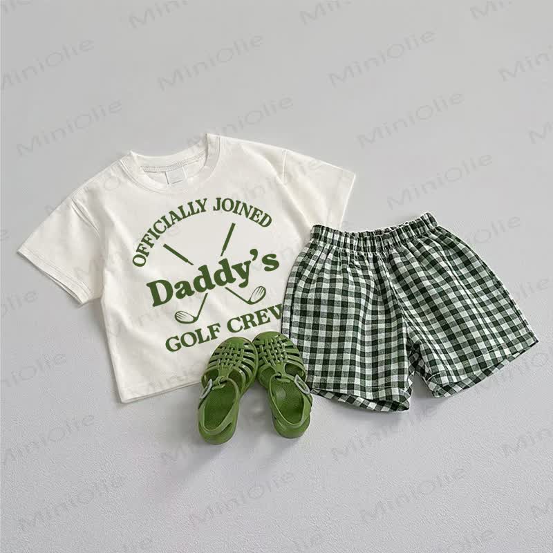 OFFICIALLY JOINED DADDY'S GOLF CREW！ベビー用Tシャツとチェック柄ショーツの2点セット - ホワイト＆グリーン - 3～5歳 - image 1