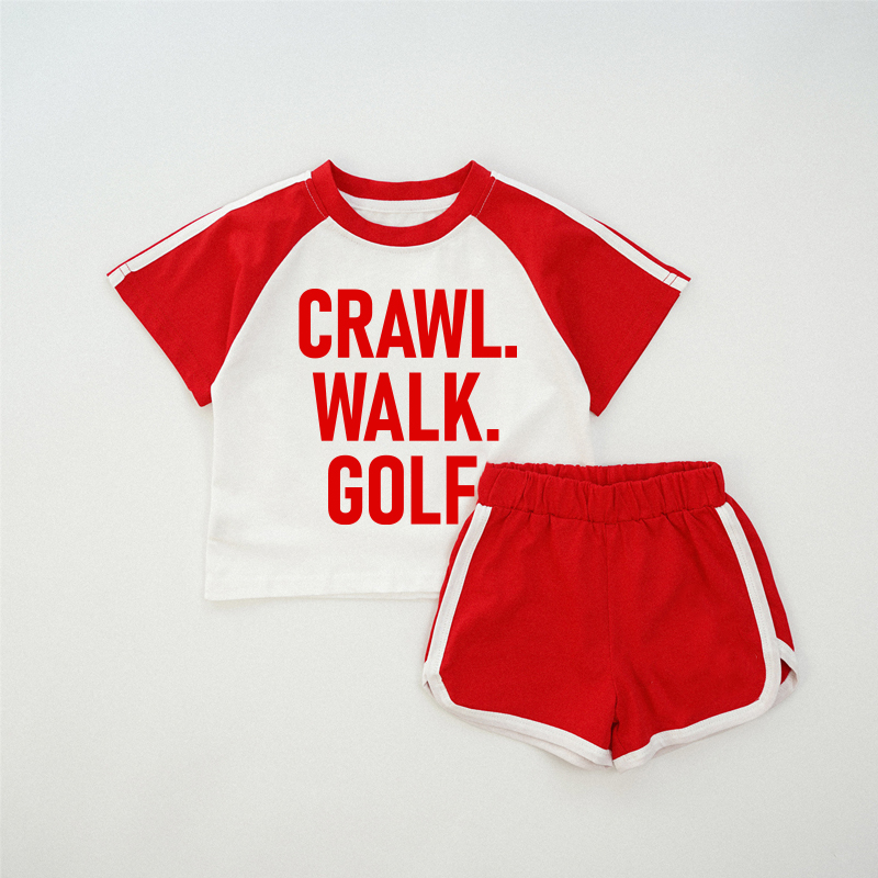 CRAWL. WALK. GOLF.ベビー用レッドラグランTシャツセット - 赤 - 2～3歳 - image 1
