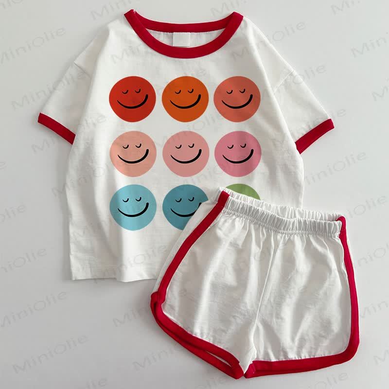ベビースマイリーTシャツ＆ショートパンツ 2点セット - 白と赤 - 3～5歳 - image 1