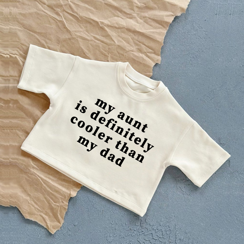 MY AUNT IS DEFINITELY COOLER THAN MY DADベビーホワイト/ブラウン スローガン サマーカジュアルTシャツ - 白 - 2～3歳 - image 1