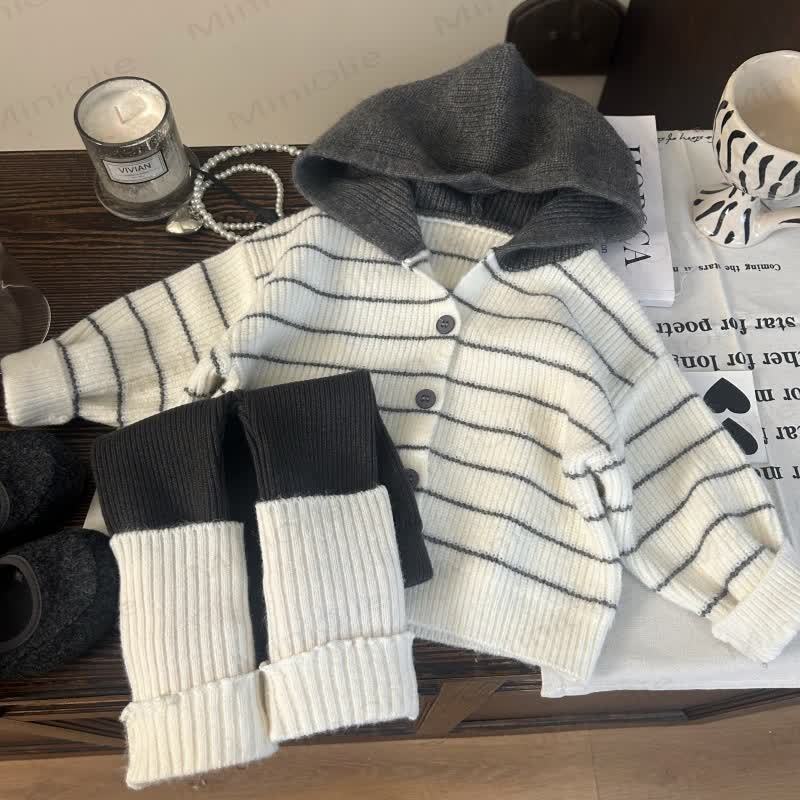 幼児用女の子用ストライプニットセーター/レギンス - image 4