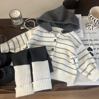 幼児用女の子用ストライプニットセーター/レギンス - image 4