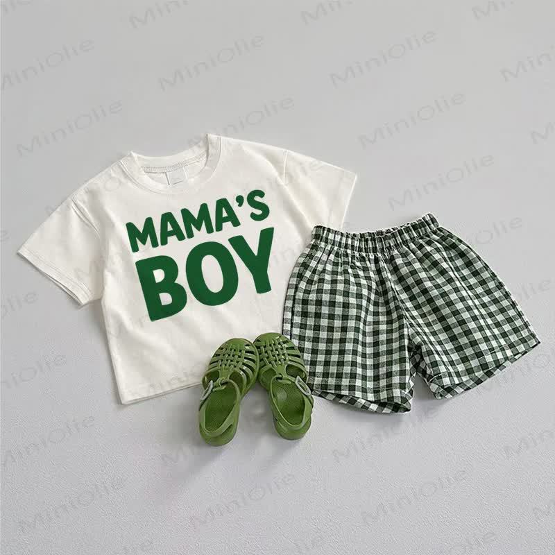 MAMA'S BOYベビーTシャツ＆ショートパンツ 2点セット - ホワイト＆グリーン - 3～5歳 - image 1