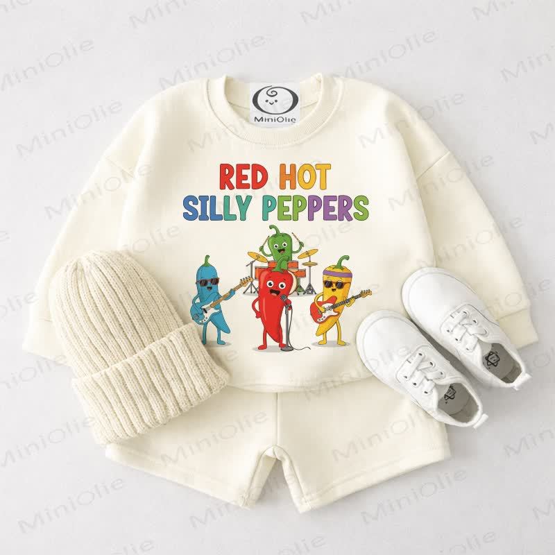 RED HOT SILLY PEPPERSベビークリームホワイトスウェットシャツ＆ショーツ 2点セット - クリームホワイト - 3～4歳 - image 1