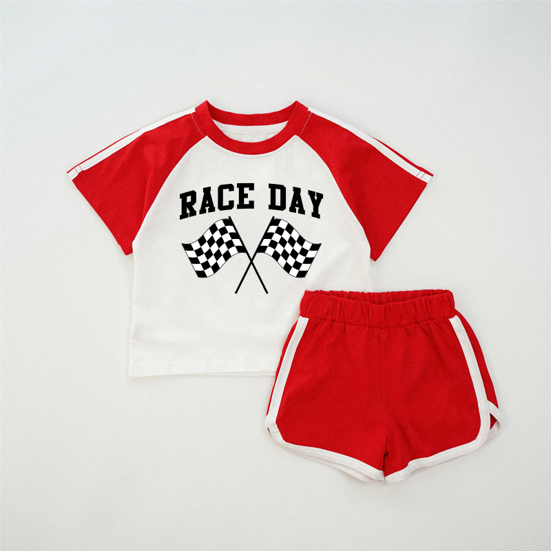 RACE DAYベビーレッド ラグランTシャツセット - 赤 - 2～3歳 - image 1