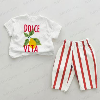 DOICE VITA ベビー レモンレッド ストライプ 2点セット - 白と赤 - 2～3歳 - image 1