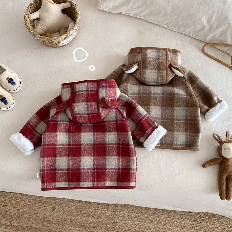 ベビー よちよち歩き 女の子 チェック柄 フーディー フリース アウターウェア - image 3