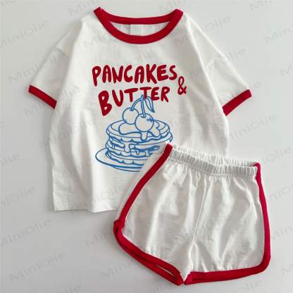 PANCAKES&BUTTERベビーTシャツ＆ショートパンツ 2点セット - 白と赤 - 3～5歳 - image 1