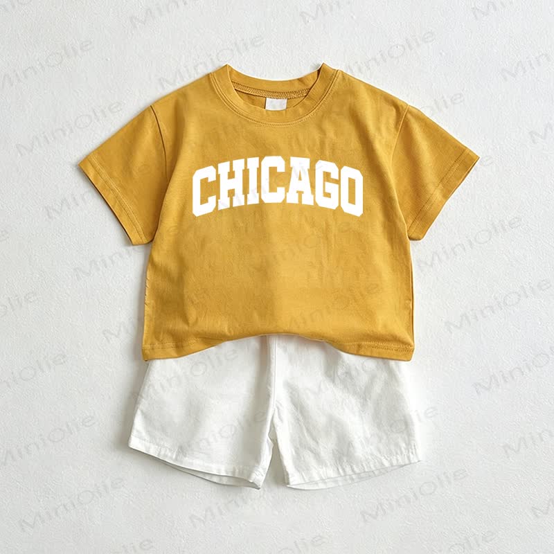 CHICAGOベビーTシャツ＆ショートパンツ 2点セット - 黄色と白 - 3～5歳 - image 1